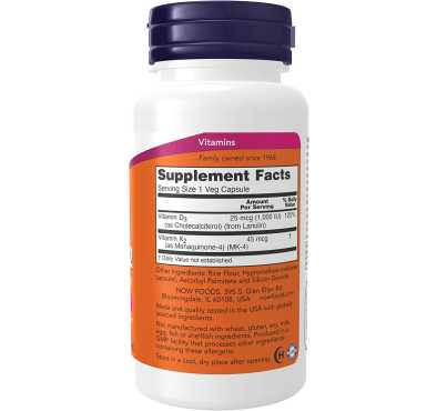 NOW - VITAMINA D3 - & K2 - 120 VEG CAPS)