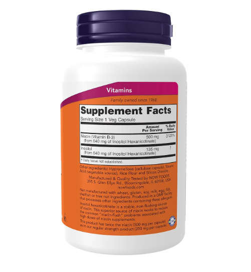 NOW - NIACIN 500MG ( 90 CAPSULAS)